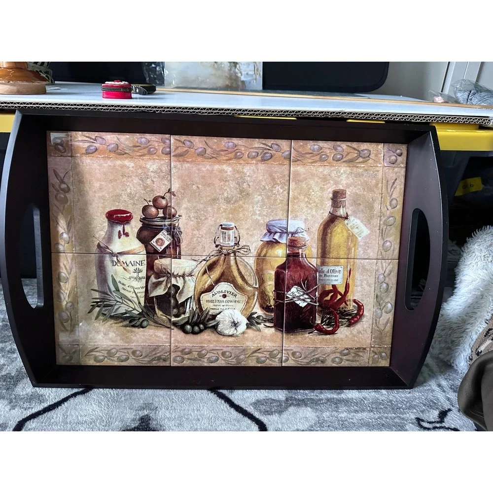 Unbranded Wooden Serving Tray Home OS Brown Excellent Tiled‎ Mediterranean Art